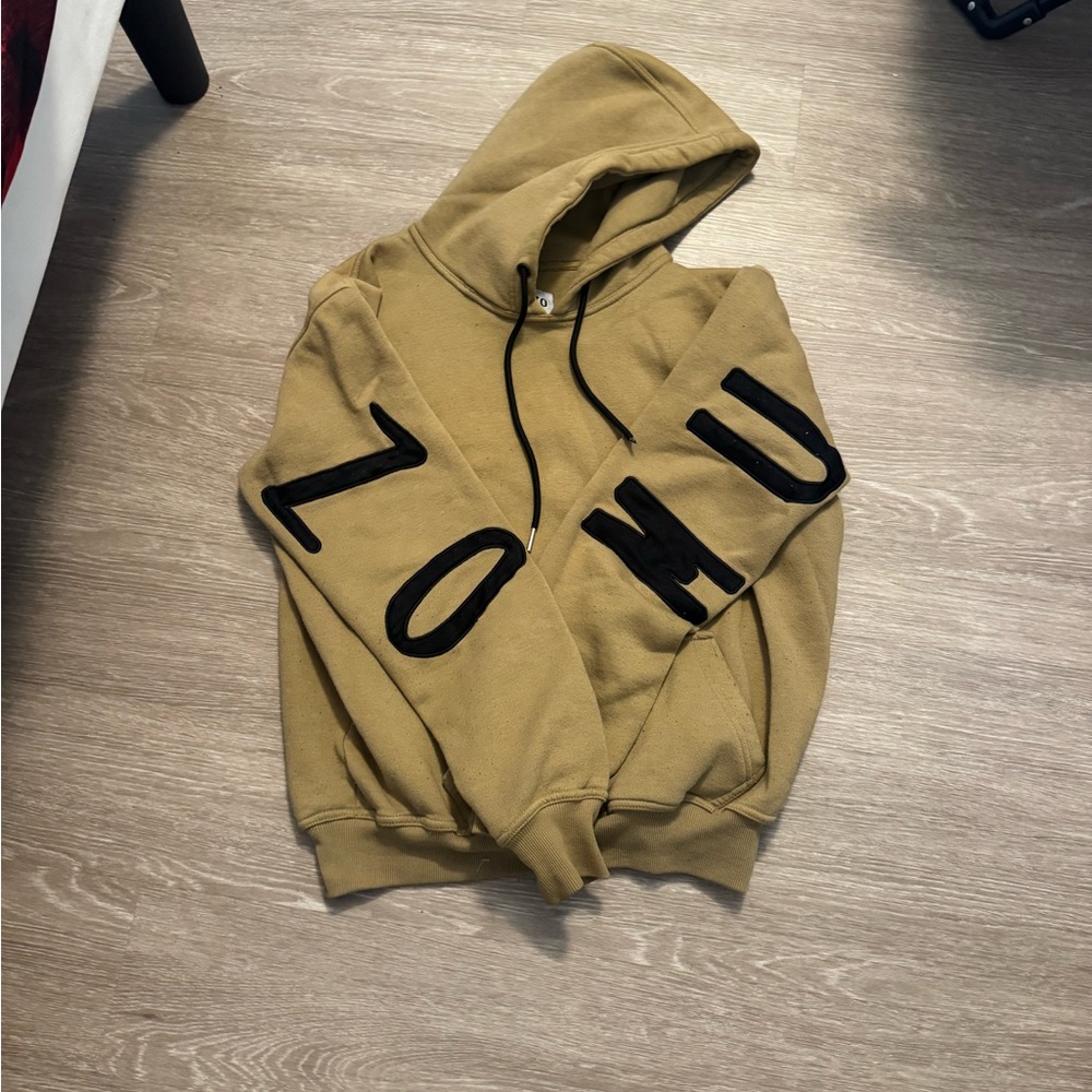 Unbranded Olive Green Hoodie with Black Sleeve Lettering